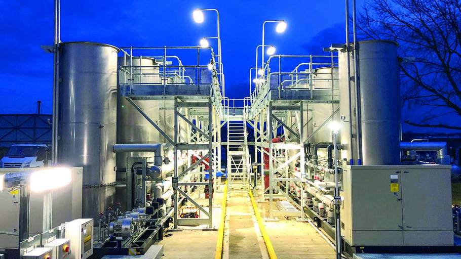 evening picture of a water treatment plant 