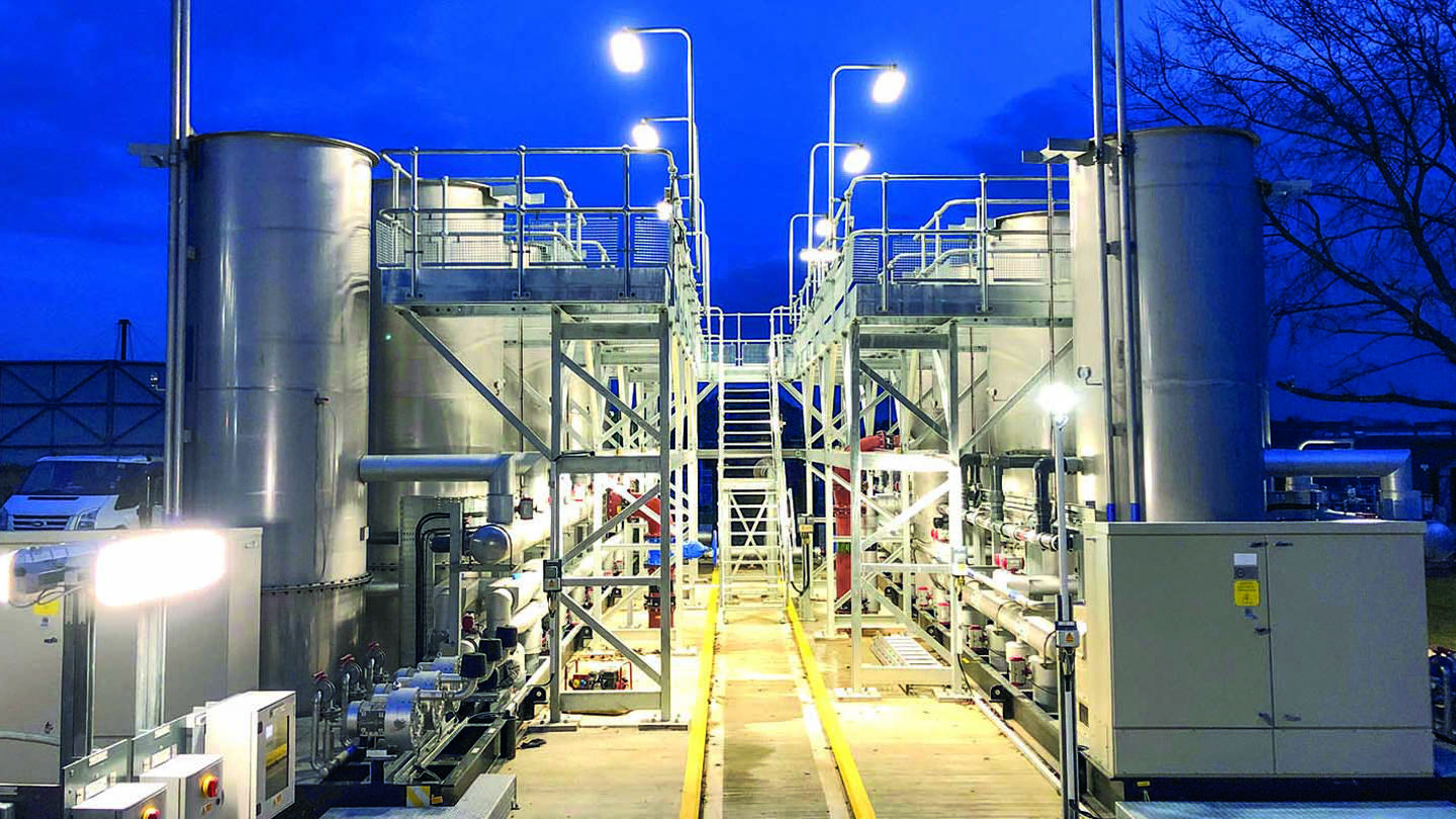 evening picture of a water treatment plant 